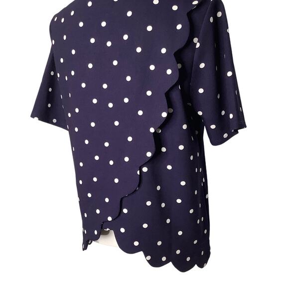 Andree by Unit Navy White Polka Dot Blouse Top Scalloped Medium - Picture 6 of 9